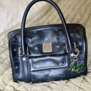 MCM Visetos small Boston / satchel (black with silver hardware)